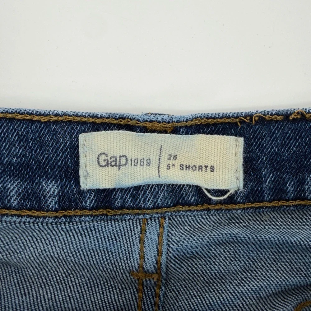 Gap Denim Shorts Womens 26 Blue 1969 Distressed Raw Hem‎ High Rise Jean Cutoffs